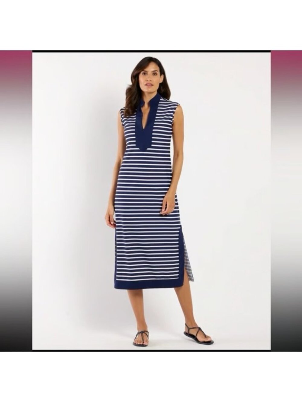 Jude Connally Navy Blue & White Striped Kristen Maxi Dress, Size XL, NWT! $228